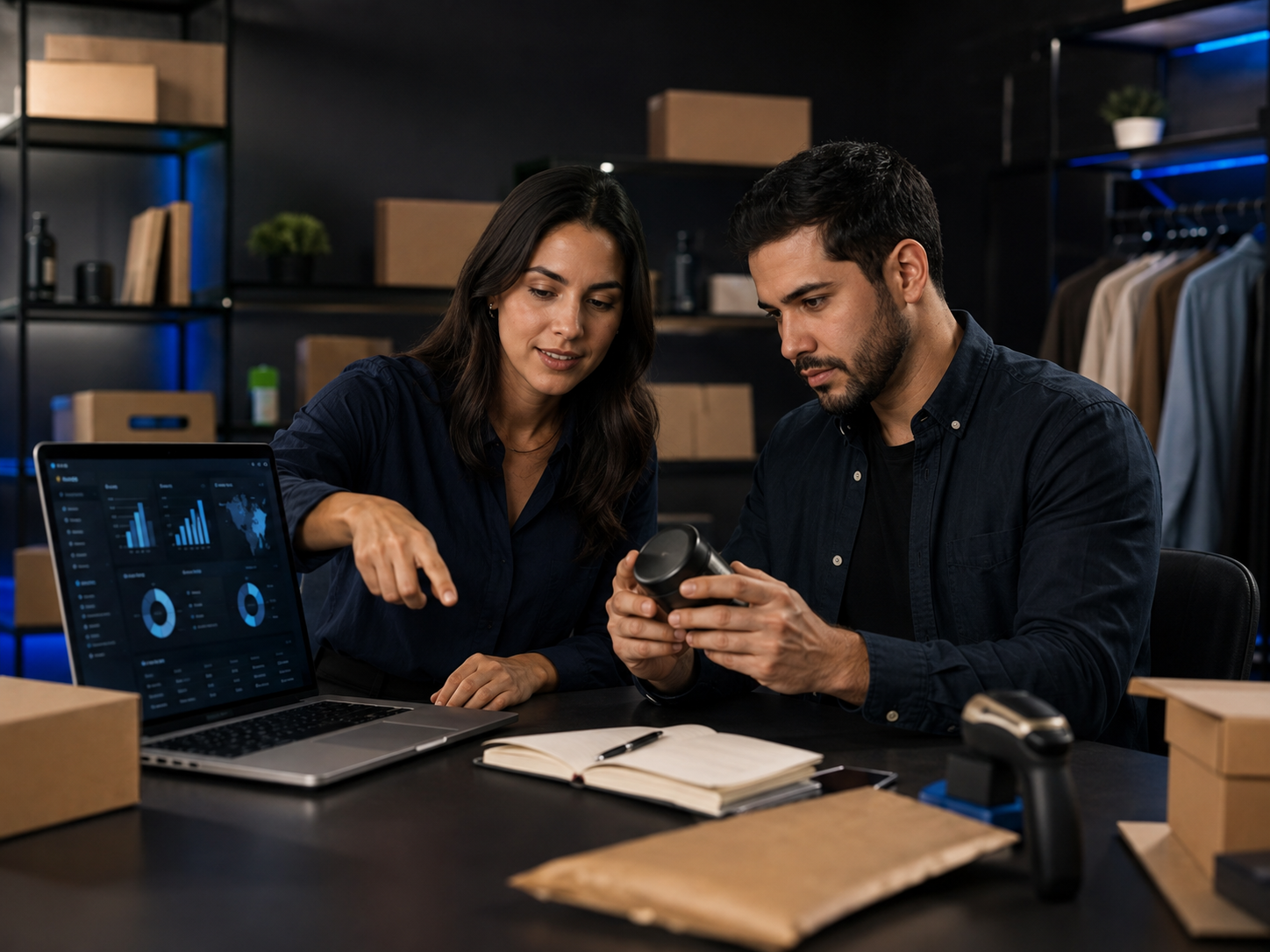 Equipe analisando produtos e a operação logística da JustNow