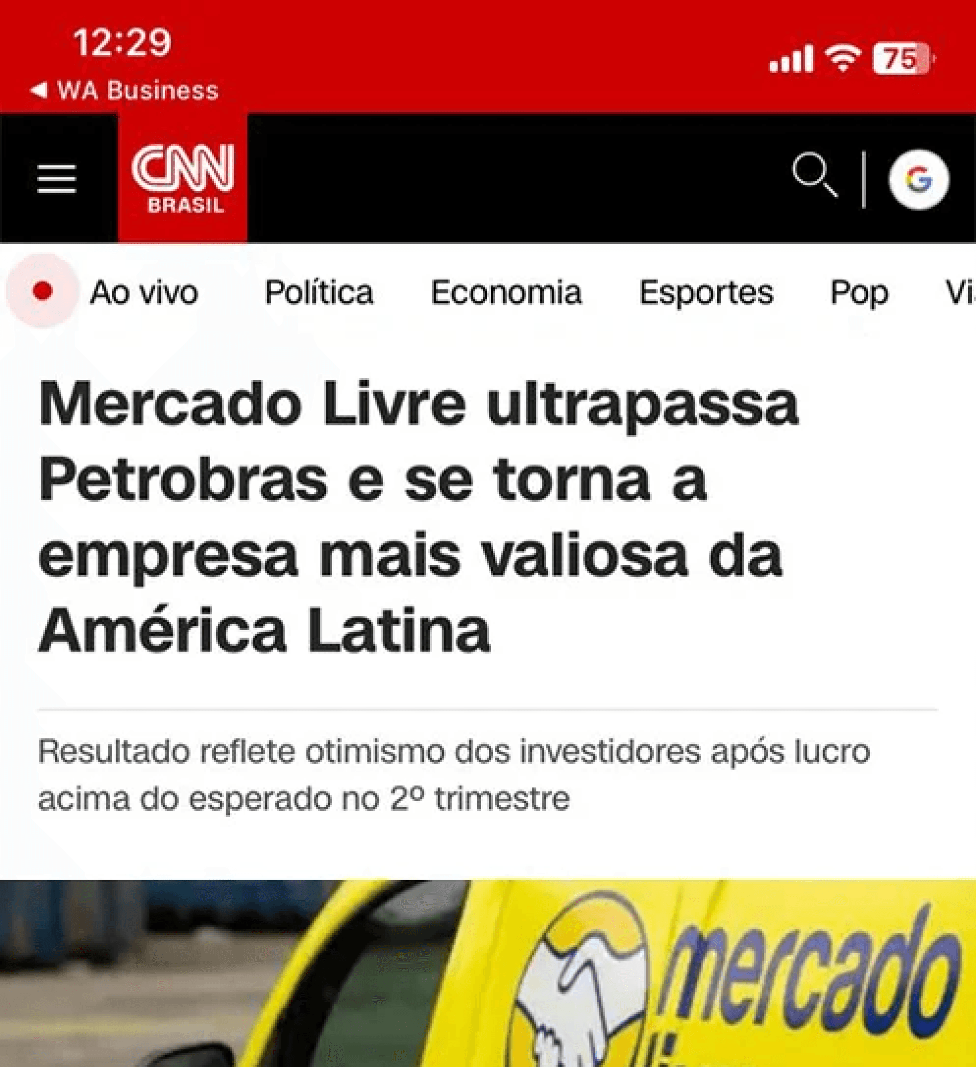 Notícia sobre o mercado de e-commerce
