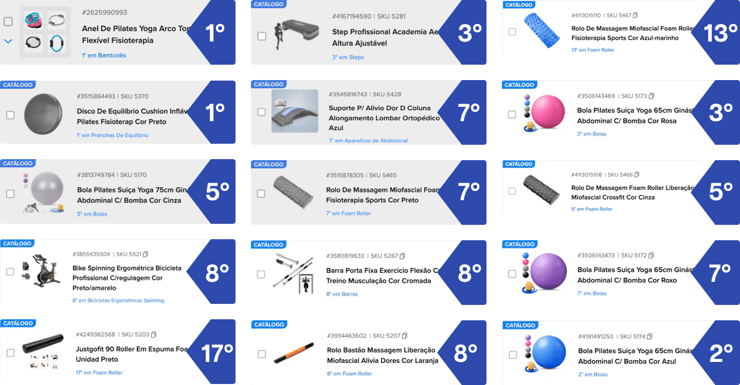 Produtos JustGoFit nas primeiras posições do marketplace